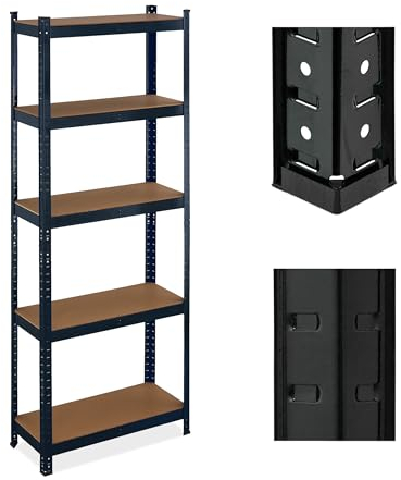 Relaxdays Étagère à Charge Lourde, 5 Niveaux, HxLxP : 180x70x30 cm, jusqu'à 500 kg, Cave, Garage, Stockage, Acier, Noir