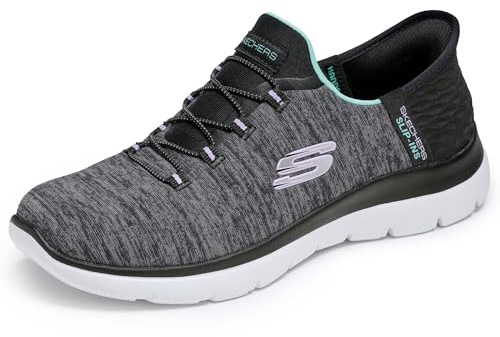 Skechers Women's Summits Hands-Free Slip-Ins – Memory Foam Insole, Heel Pillow, Vegan Materials Sneaker, Black/Turquiose, 7