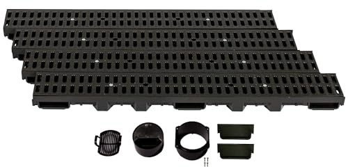 ScarMaxx - A15 Entwässerungsrinne Set - 13 x 400 x 6 cm Bodenrinne - Regenwasser Ablauf - Abfluss mit Gitter - Drainagekanal Flach Kunststoffmit Stegrost Classic Schwarz