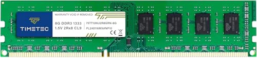 Timetec 8GB DDR3 1333MHz PC3-10600 Non-ECC Unbuffered 1.5V CL9 2Rx8 Dual Rank 240 Pin UDIMM Modulo di memoria RAM desktop