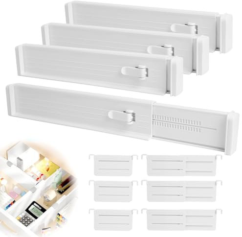 PRZRAO 10 Pezzi Divisori per Cassetti Regolabili 33-58 cm Separatori Plastica Bianco per Cucina, Comò, Camera da Letto, Bagno