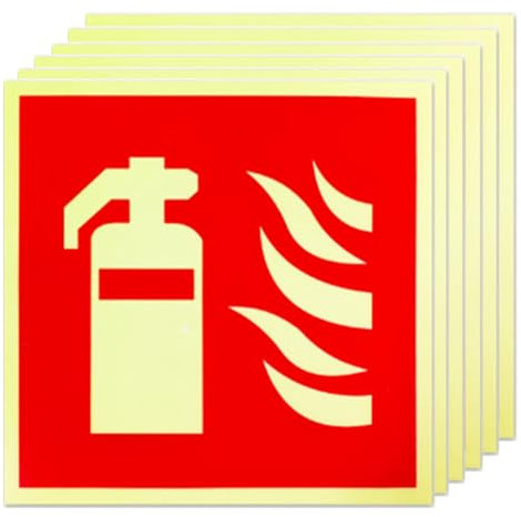 6 Pièces Panneaux D'Extincteur 15 X 15 cm, Panneau Extincteur PVC, Autocollant Extincteur, Autocollant Panneaux de Sécurité Luminescence, pour la Maison, le Bureau, le Chantier et la Voiture