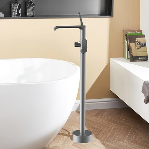 ASerZenith Freistehende Badewannenarmaturen, Wasserfallarmatur, Badewanne, gebürstet, 360° schwenkbarer Auslauf, Einhebelmischer, Badewannenmischarmatur mit Dusche