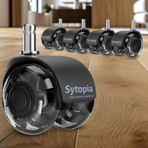 Sytopia Bürostuhl Rollen, 5er Set Rollen für Bürostühle, 11x22mm Hartbodenrollen für Bürostuhl Stuhlrollen Ersetzen Bodenschutzmatte, Leise und Weiche Gummirollen (Nicht für 1KEA 10mm), Schwarz