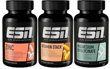 ESN Vitalstoffbundle - 3er Bundle aus Magnesium, Vitamin Stack und Zinc | 360 Kapseln, hochdosiert, für Sport & Alltag