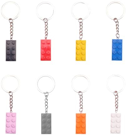 8 Stück Schlüsselanhänger Kompatible mit LEGO,Bausteine Anhänger Set für LEGO Mitgebsel,Legosteine für Jungen,Schlüsselbund aus Kunststoff für Kinder,Erwachsene,Partygeschenke,Schlüsselbrett Zubehör