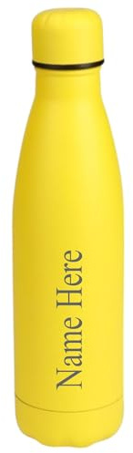 [Custom] Personalised Engraved Any Name 500ml Insulated Water Bottle Hot or Cold Drinks Selection of Colours (Yellow)