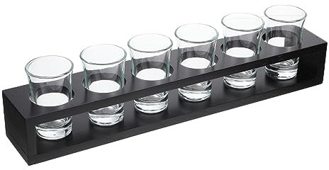 Alipis Juego de Copas de Vidrio con Estante de Madera Portavasos para y Cócteles Diseño Moderno y Multiusos para Bar y 4 Piezas