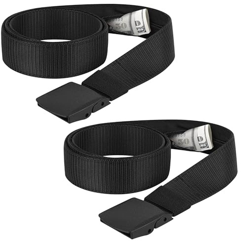 2 Pack Money Belts for Travel, Anti-Theft Hidden Waist Wallet with Zippered Security Pockets, Adjustable Nylon Belt for Men & Women Under Clothes (Black)​