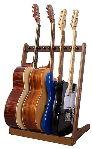 STRICH SMT-10 - Soporte de guitarra para múltiples guitarras, soporte de madera dura para 3 guitarras acústicas o 5 guitarras eléctricas, soporte acolchado para múltiples guitarras para el hogar