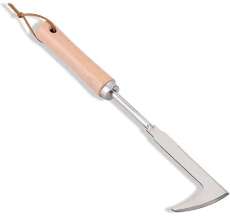 Jahenway Crack Weeder, 12 Stainless Steel Crevice Weeding Tool with Wood Handle, L-Shaped Side-Walk Weed Puller Spatula, for Garden Lawn Yard Patio Terrace Paving Moss, Small Gardening Tool
