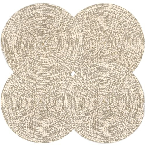 fanquare Tovagliette in Corda di Cotone Boho 33 cm Set di 4 Rotonde, Tessuto Rustico, Supporto Anti-Calore per Pentole e Padelle Calde, Intrecciate Lavabili per Interni ed Esterni, Marrone chiaro