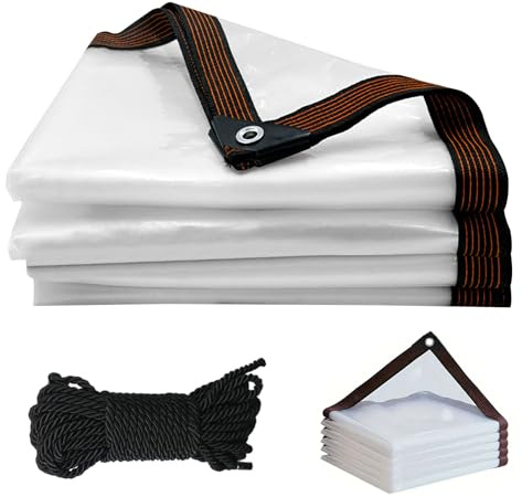 2M x 3M Large Clear Tarpaulin Waterproof Heavy Duty Tarps, Transparent Waterproof Tarpaulin Sheet, Tarp Cover with Eyelets for Garden Outdoor Camping Shed Chicken Rabbit Hutch Cover, with 5M Rope