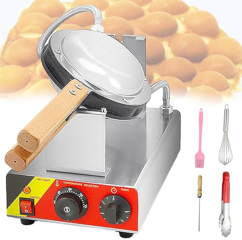 VzxCrue Egg Waffle Maker Bubble Waffle Puffle Maker,Commercial Waffle Maker Double Head Waffle Maker, 180° Rotating, Non-stick Coating, for Snack Shop Cafe SingleHead