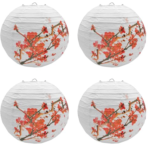 Niuhong 4 Pcs Runde Chinesische Papierlaterne Lampenschirm Lampions Papier Laterne Hängend Dekorationen Blume Pflaumenblüte Papierlampe Geburtstag Hochzeit Party Garten Dekoration (A)
