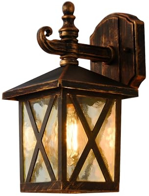 SUZNIU Wandleuchte Aussen, Vintage Aussenlampe Wand Glas Aluminium Außenlampe Wasserdichte, Garten Außenwandleuchten E27 Wandlampe Aussen Ohne Leuchtmittel, für Garage, Beleuchtung Terrasse Rotkupfer