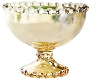 ANQKYO Tasse à Dessert en verre, bol crème glacée, pointe de perle, salade fruits artisanal, tasse et soucoupe 2 pièces Pour Glaces(Gold)