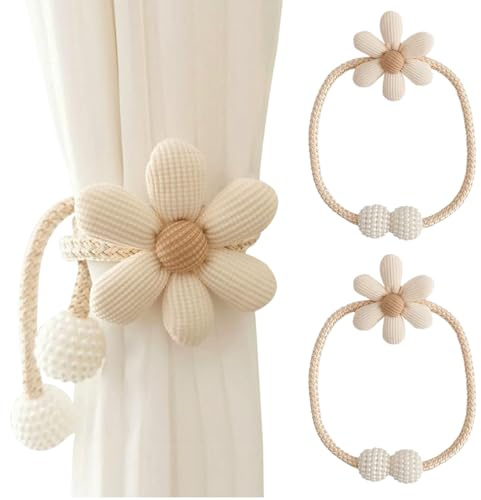 Yoljun 2er Beige Blumen Vorhangbinder, Raffhalter Für Vorhänge, Vorhang Raffhalter, Vorhang Halter, Gardinenhalter, Vorhanghalter, Dekorativ Gardinenbänder Für Wohnzimmer & Schlafzimmer, 48cm Stoff