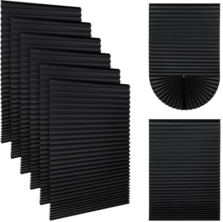 6 Pack No Drill BlindsTemporary Blinds 92 x 200CM Thermal Blackout Paper Blinds for Windows Stick On,Easy Cut Self,for Bedroom Kitchen Bathroom Windows,Light Filtering Privacy Protection,Black