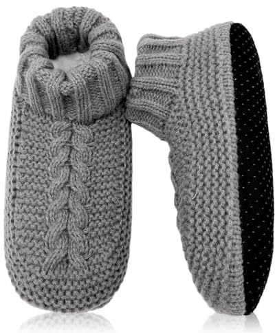 FUIPVGI Chausson Homme Femme, Chaussettes Antidérapantes Thermiques épaisses Doublées de Polaire, Chaussettes D'hiver Moelleuses pour Maison de Lit au Sol (Gris)