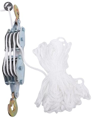 NOENNULL Seilzug-Flaschenzugsystem mit Verzinktem Gehäuse, Geschmiedeter Sling-Haken-Nylonrolle und Nylon-Seilzieher, 2200-Pfund-Flaschenzug-Hebekraft für den Bau von Garagenlagern