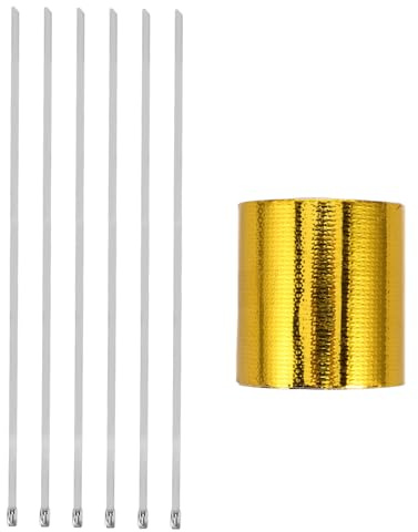 Yardwe Ruban Adhésif Aluminium Fibre Résistant Haute Température Isolation Thermique et Protection Moteur Voiture Bande Thermique Réfléchissante Dorée Installation Rapide