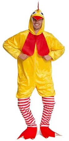 Partychimp Kycklingkostym för Vuxna 3 Delad Onesie Byxor och Skoskydd Funky Chicken Djurdräkt Tupp Kycklingkostym Herr och Dam Svensexa Gruppkostym Karneval