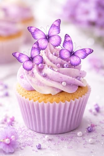 24 x Purple Butterflies Butterfly Edible Rice Wafer Paper Cupcake Toppers Cake Decorations