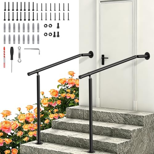 YAHKBTEN Outdoor Handrails for Steps 1-2 Steps Handrails for Outdoor Steps Single-Column Staircase Handrail Posts Adjustable Banister Handrail for Elderly Children Pregnant Women (2-Pack)