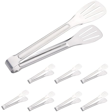 8 Pack Serving Tongs, 9 Inch Cooking Tongs, Stainless Steel Buffet Tong | Multifunctional Food Tong | for BBQ Salad Cake Pasta, Birthday Wedding Kitchen Party Candy Bar