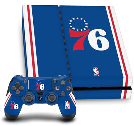 Head Case Designs Officially Licensed NBA Blue Design Philadelphia 76ers Logo Vinyl Sticker Gaming Skin Decal Cover Compatible With Sony PlayStation 4 PS4 Console and DualShock 4 Controller Bundle