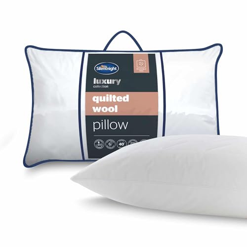 Silentnight Quilted Wool Pillow - 100% Natural Wool - Temperature Regulating Maintain a Comfortable Temperature All Night - Supportive for Head and Neck - Hypoallergenic & Odour Resistant - Washable