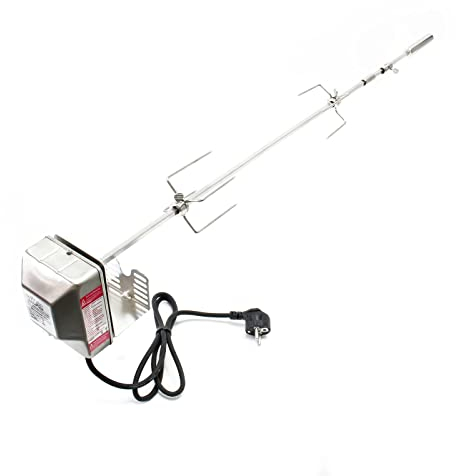Wiltec Girarrosto da Barbecue 97 cm 230 V, Spiedo in Acciaio Inox con 2 forchettoni Carne