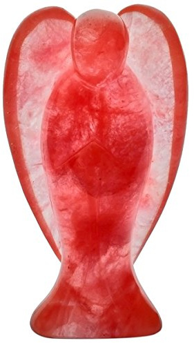 Nupuyai 7cm Kirschquarz Edelstein Schutzengel Figur Glücksengel Deko | Handschmeichler Taschenengel für Glück&Liebe, Friedensengel, Heilender Engel Glücksbringer, Große Engel-Dekofigur