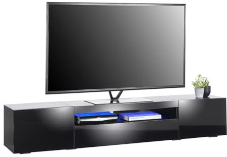 MMT TV Stand Cabinet with Lights Matt Gloss Console for 80 inch TV's , Wood, 200cm wide, Soundbar Shelf | 200cm wide, Soundbar Shelf, Living room entertainment storage