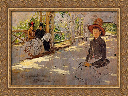 Women Under Trellis 24x18 Gold Ornate Wood Framed Canvas Art by William Merritt Chase
