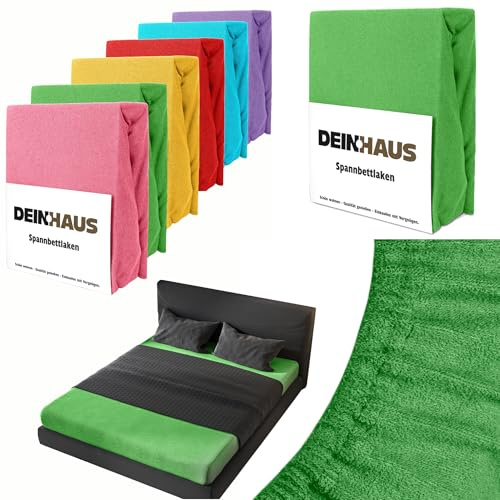 dh dein. haus Drap housse en tissu éponge, avec élastique, pour le lit, en coton, vert, 160 x 200 cm