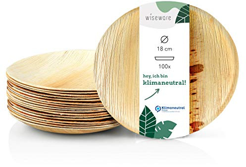 Wiseware Palmblatt Teller - 100 Stück Einwegteller rund Ø 18 cm - biologisch abbaubares Palmblattgeschirr - kompostierbares Partygeschirr - Bio Einweggeschirr