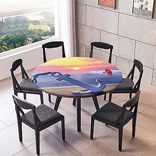 Chickw1 Tischdecke Runde Wasserdicht Abwaschbar 3D Nautischen Druck Tischschoner Elastische Kante, Tischtuch aus Polyester für Küche, Esszimmer, Garten, Balkon (Sonnenuntergang,200cm)