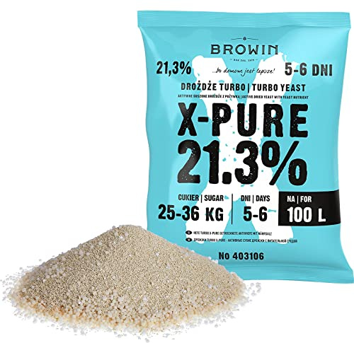 BROWIN® Hefe Turbo X-Pure 403106 | | Destillation | hochqualitative Gärhefe bis 21,3% Alkohol in 48 Stunden | für 100 Liter und für 36 kg Zucker | 360 g