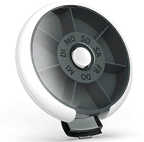 Jaduoher Tablettenbox 7 Tage Rund Pillendose Medikamentenbox Klein Tablettenspender Tabletten Wochenbox 1 Fach - Weißgrau