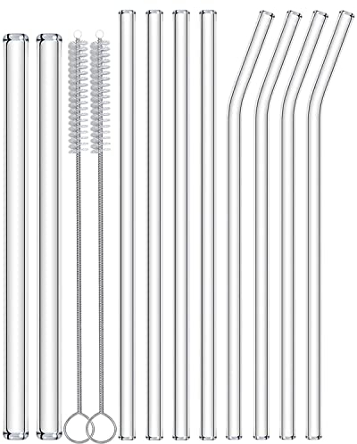 NAFENDER Reusable Glass Straws 10-Pack Drinking Straw 4 Bent + 4 Straight + 2 Wider Smoothie Straws with 2 Cleaning Brushes
