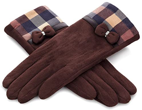 Rose Black Winterhandschuhe für Damen - Handschuhe mit kariertem Bündchen (Dunkelbraun)