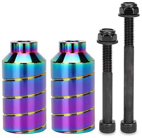 Aluscota Scooter pegs - 2 stück Pro Stunt Scooter Pegs Rainbow Schward mit 12.9 Stufe Achse und Befestigungsmutter | Aluminium PRO-Roller-PEG | 5050s Grinds