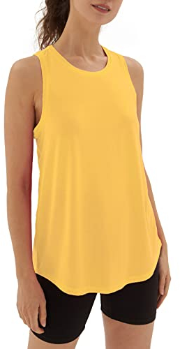 sissycos Damen Sport Tank Top Ärmellos, Sanft Racerback Shirt Rundem Ausschnitt für Fitness Yoga Beiläufig (Yolk Yellow, M)