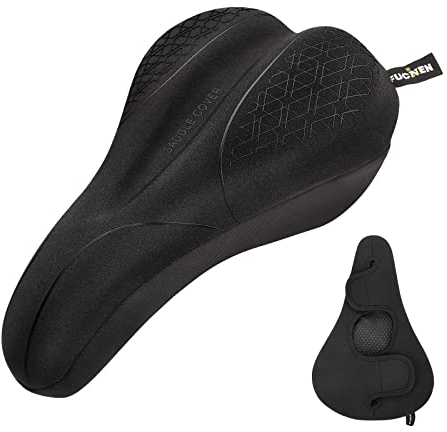FUCNEN Gel-Fahrradsitzbezug, gepolstert, schwarz, Gel-Sattelbezug für Fahrrad, weich und bequem, für Mountain/Road/Training/Spin-Bikes, schmale Größe, für Damen und Herren, Radfahren