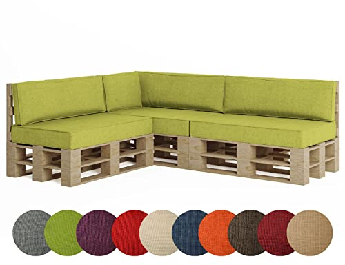 chilly pilley Palettenkissen Palettenauflage Palettenpolster Sitzkissen Rückenlehne Kaltschaum Schaumflocken Füllung viele Größen und Farben (7er Set, Grün)