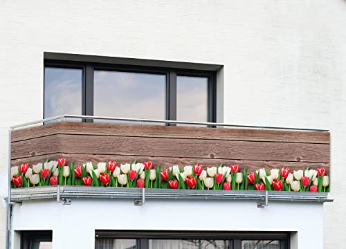 Maximex Balkon-Sichtschutz, praktischer Sichtschutz mit Tulpen-Motiv und hoher UV- und Witterungsbeständigkeit, schnelltrocknend und reißfest, 5 m