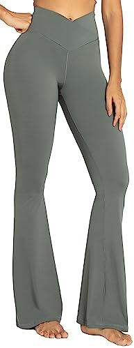 Sunzel Flare leggings, crossover yogabyxor med magkontroll, hög midja och vida ben, Grå, XS