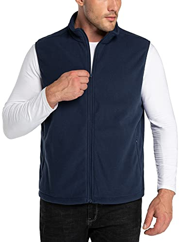 33,000ft Veste en polaire pour homme - Veste à col montant ultralégère pour homme - Veste sans manches en polaire pour l'extérieur - Gilet en polaire pour homme avec poches - Fermeture éclair, bleu